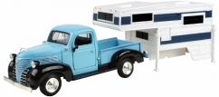 Motormax 1/24 1941 Plymouth Pick Up Truck Camper Blue image