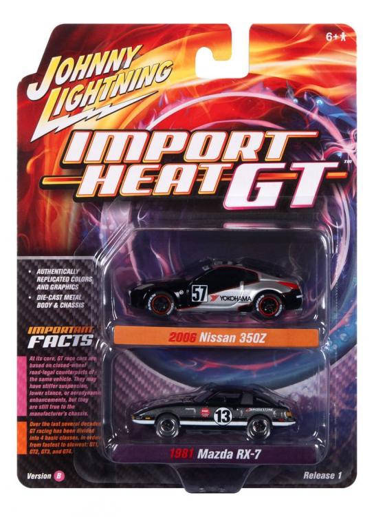Johnny Lightning 1/64 Mazda RX-7 1981 & Nissan 350Z 2006 'Import Heat Twin Pack' image