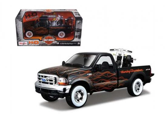 Maisto 1/25 Ford F350 1999 Pickup with Harley Davidson 2002 FXSTB Night Train image