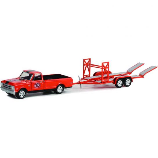 Greenlight 1/64 1968 Chevrolet C-10 with Bed Cover and Tandem Trailer image