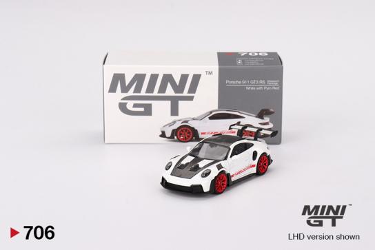 Mini GT 1/64 Porsche 911 (992) GT3 RS Weissach Package White with Pyro Red image