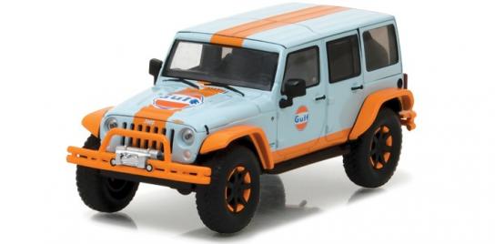 Greenlight 1/43 Jeep Wrangler 2015 with Off Road Bumpers Blue/Orange image